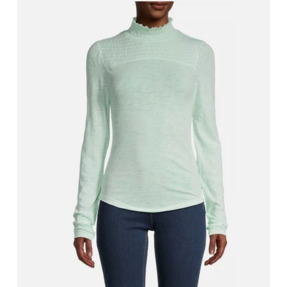 FP We The Free Smocked Turtleneck Long Sleeve XS Iced Aqua - Picture 1 of 12